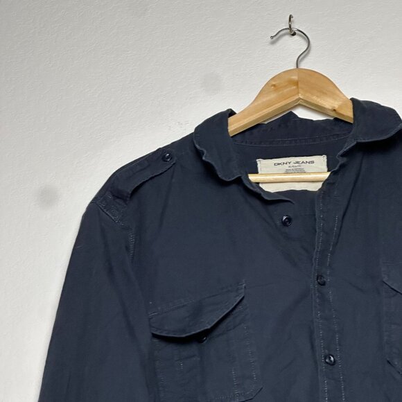 Y2K DKNY Jeans Button Up Dress Shirt Men XL Punk Band Retro Distress Black 2000s - Picture 10 of 15